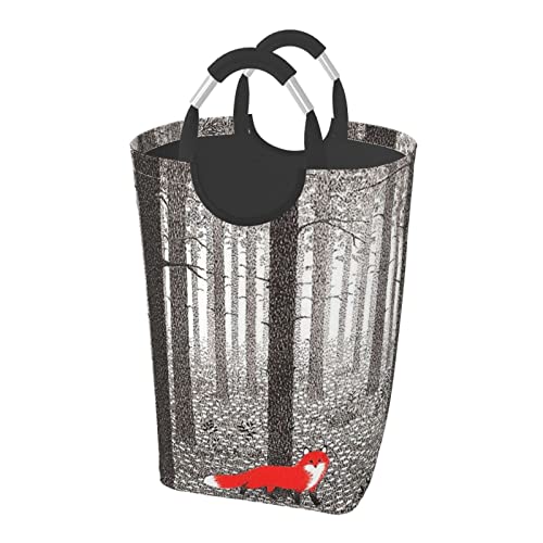 ジャングル キツネ ランドリーバスケット 洗濯ボックス 収納袋 大容量 折りたたみ 持ち運び可能 撥水 取っ手付き 適した ホテル ユーティリティルーム トイレ キッチン(50l 32*28*57.5cm)