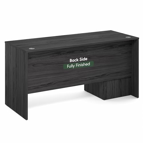 Image of Furinno Roger 60 Inch Executive Desk with File Cabinet, Home Office Desk with 3-Drawer Fixed Pedestal Filing Cabinet, Desk Cord Grommet, for Home Office, Antique Grey