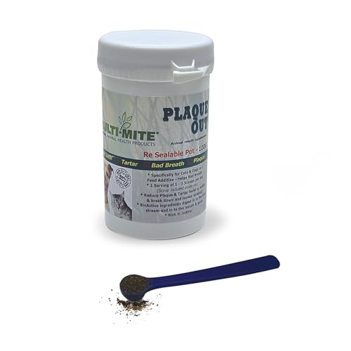 PLAQUE OUT 100g Pot, Plaque Off Remover, 100% Natural and Organic Seaweed Powder for Dogs & Cats, Dog Teeth Cleaning