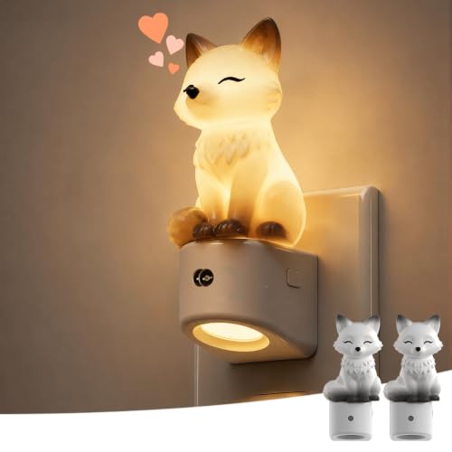 Image of L LOHAS LED Night Light for Kids,Kids Night Light,Dusk to Dawn Sensor | 3D Cute White Fox Night Lights,RGB+Soft White 3000K,Birthday Gift Nightlight for Kids, Room Decor 2 Pack