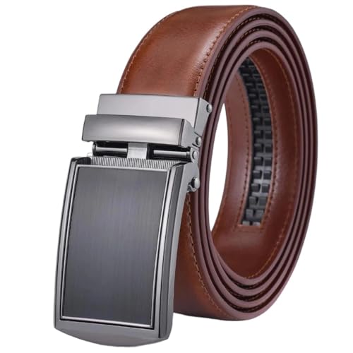 Men's Leather Ratchet Belt With Automatic Buckle 3.5Cm Wide Adjustable Dress Zd17bk Light Brown 100cm