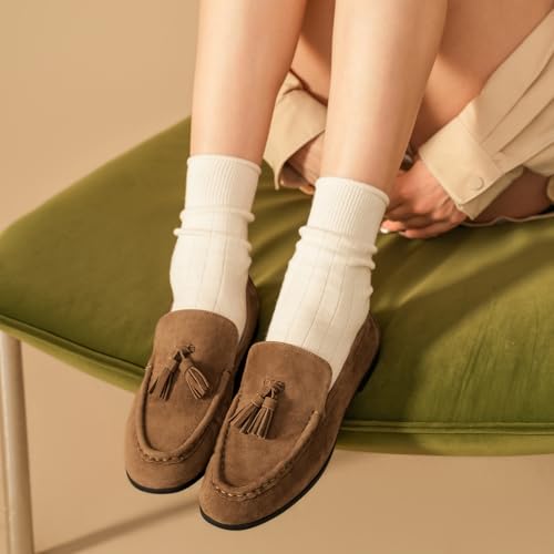Image of BEAU TODAY Suede Tassel Loafers for Women, Slip On Flats Shoes Women Comfortable, Lightweight Ladies Loafers Shoes Dress Casual Business Driving Moccasins for Work