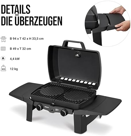 Bild 3 - Enders Gasgrill Urban II, Tischgrill, Grillen-, Kochen- und Backen Funktion, 2 Brenner Edelstahl, mit Grill-Thermometer, Balkon-, Camping-Grill, Aluguss-Gehäuse, Gusseisen-Rost #2070