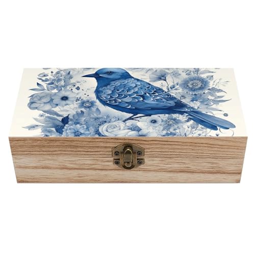 Caja de madera con diseño de pájaros azules y flores, caja de decoración retro, cajas de recuerdos con cerradura con bisagras, contenedor para guardar joyas, cajas de regalo de madera para arte, pas