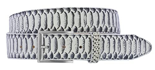 El Presidente Mens Natural Snake Python Print Leather Cowboy Belt Silver Buckle