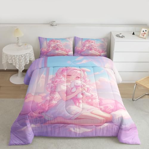 Image of Erosebridal 3D Japanese Girl Bedding Sets King - Romance Style Comforter Set for Kids Adults Japanese Anime Girly Duvet Insert Anime Gifts Quilt