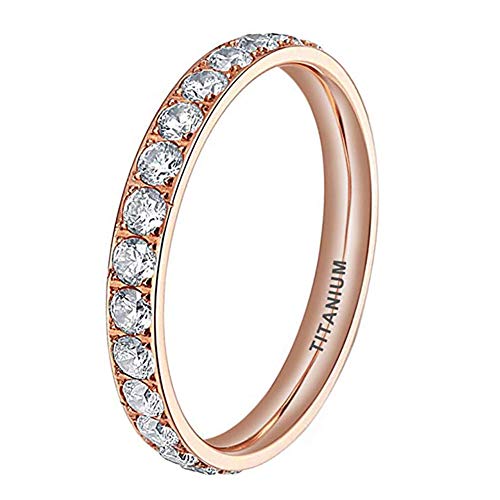 3mm Silver/Black/Gold/Rose Gold Stackable Titanium Rings for Women Cubic Zirconia Engagement Promise Eternity Wedding Bands Comfort Fit