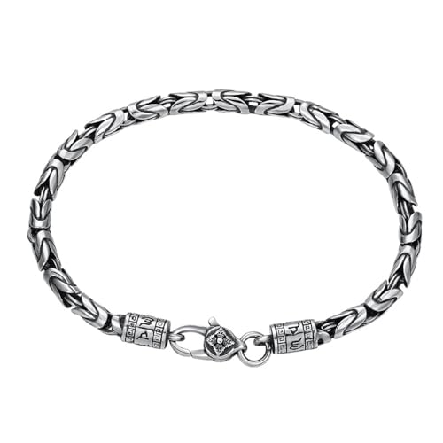 4mm 925 Sterling Silver Round Byzantine Link Chain Bracelet with Vajra Dorje Clasp for Men Women 18cm