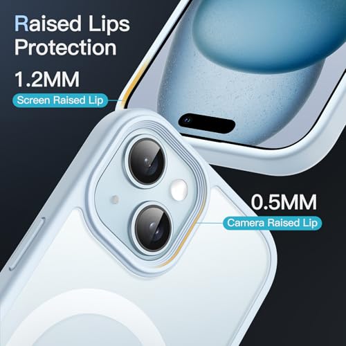 JETech Magnetic Case for iPhone 15 6.1-Inch Compatible with MagSafe, Translucent Matte Back Slim Shockproof Phone Cover (Blue)