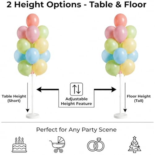Image of Balloon Column Kit Set of 2,Anti-Tip Sand-Fill Base Balloon Tower Stand with 10 inch 26pc Classic Retro Colorb Balloons for Easter Birthday Wedding Bridal Party Decorations