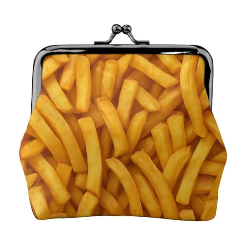 Pu Leather Buckle Coin Purse French Fries Pattern Girls Kiss-Lock Change Purse Wallets