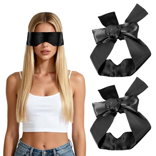Andibro Lot de 2 masques pour les yeux en satin - Bandeau doux - Réglable - Occultant - Protection...