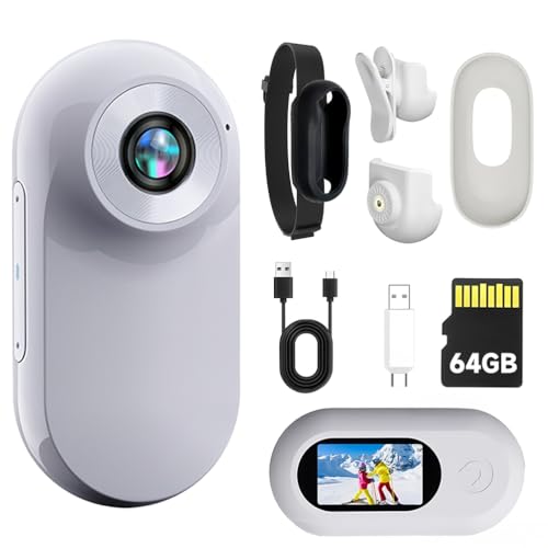 Mini cámara corporal 1080P, cámara portátil de acción para pulgar con audio para grabación de video POV manos libres, perfecta para ciclismo, vlogs y actividades de mascotas, 64 GB incluidos