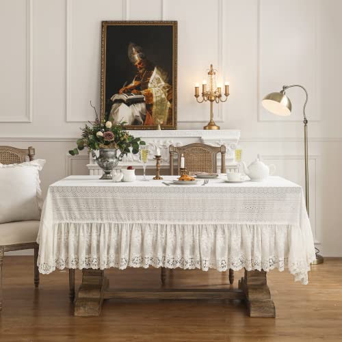 patdrea Vintage White Lace Tablecloth,Design Embroidered Cotton Ruffle Table Cloth for Rectangle Table,Elegant Rustic Fabric Decorations for Wedding Party Thanksgiving Christmas 55"*71" by patdrea - Image 9