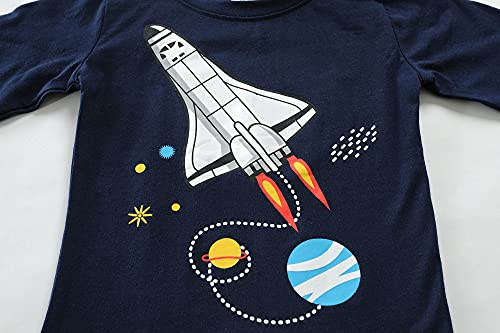 EULLA Kinder Jungen Schlafanzug Langarm Baumwolle Winter Pyjama Set Weltraum Planeten Zweiteiliger Nachtwäsche 7 Jahre alt Größe 122 B-Dunkelblau Weltraum Planeten DE 122