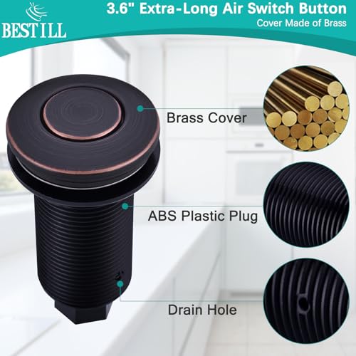 BESTILL Sink Top Garbage Disposal Air Switch Kit, Oil Rubbed Bronze/ORB 3.6" Long Push Button with Brass Cover, UL Listed