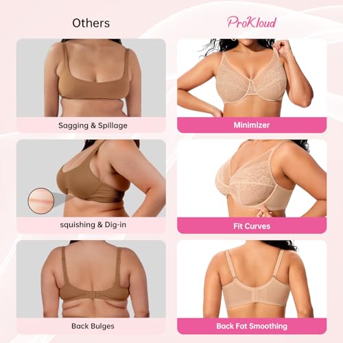 Image of ProKloud Minimizer Bras for Women Full Coverage Supportive Plus Size Unlined Lace Underwire Bra