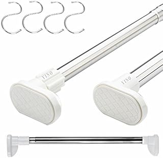 YINO Telescopic Shower Curtain Rail ,Extendable Stainless Steel Curtain Pole Wardrobe Pole,Clothes rail Pole by Non-slip Feet,Retractable Rod with No Drilling for Bathroom(70-120 cm)