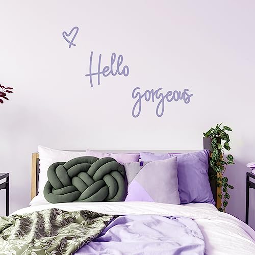 Image of Blulu Hello Gorgeous Wall Decor Sign Hello Gorgeous Wall Art Minimalist Wooden Words Decor for Lash Room, Salon, Vanity or Makeup Room, Bathroom, Bedroom, Office(Purple)