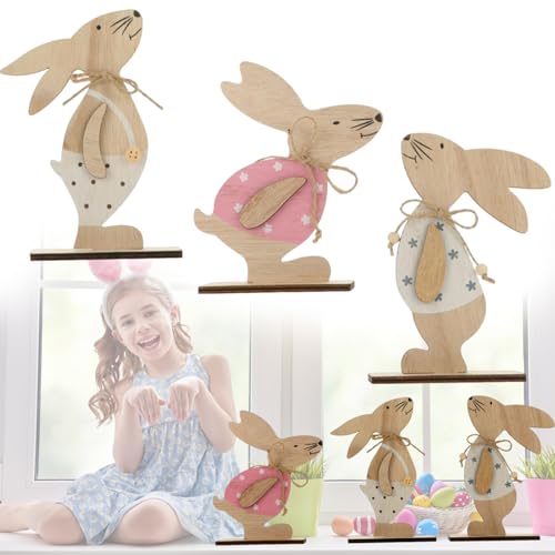 Esshogo Decorazioni Pasquali Legno, Pasqua Legno Coniglietti Regali, Decorazione Coniglietto in Legno, Coniglietti pasquali, Decorazione Coniglietto, Decorazioni pasquali Legno