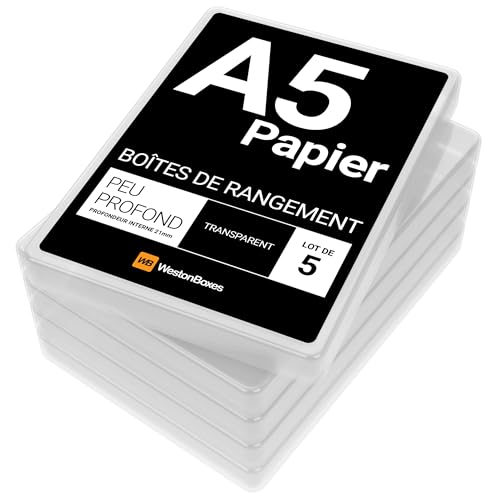 WestonBoxes Boite Rangement A5 Slim Transparente Avec Couvercle, 150 F.