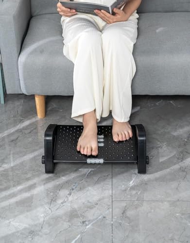 Image of Foot Rest for Under Desk at Work - Ergonomic Foot Stools for Under Office Desk - Rocking Footrest with Roller Massager - Leg Rest for Chair, Computer Gaming - Promote Leg Circulation (Style 2, Black)
