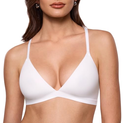 INLYRIC Womens Inbarely Soft Triangle Racerback Bralette - No Padding Unlined No Underwire Comfort Everyday Plunge Bralette Snow White Small