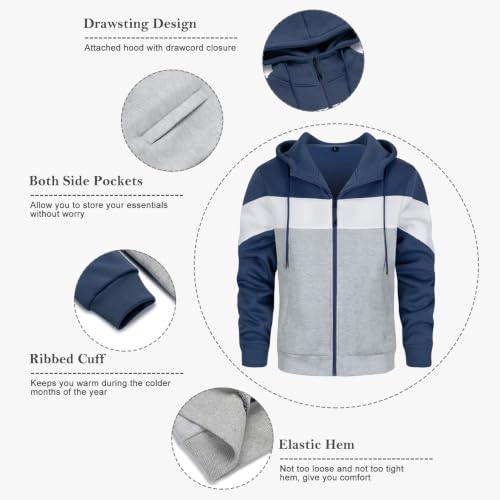 Image of DUOFIER Men's Hoodies Zip Front Sweatshirt Color Blocking Hooded