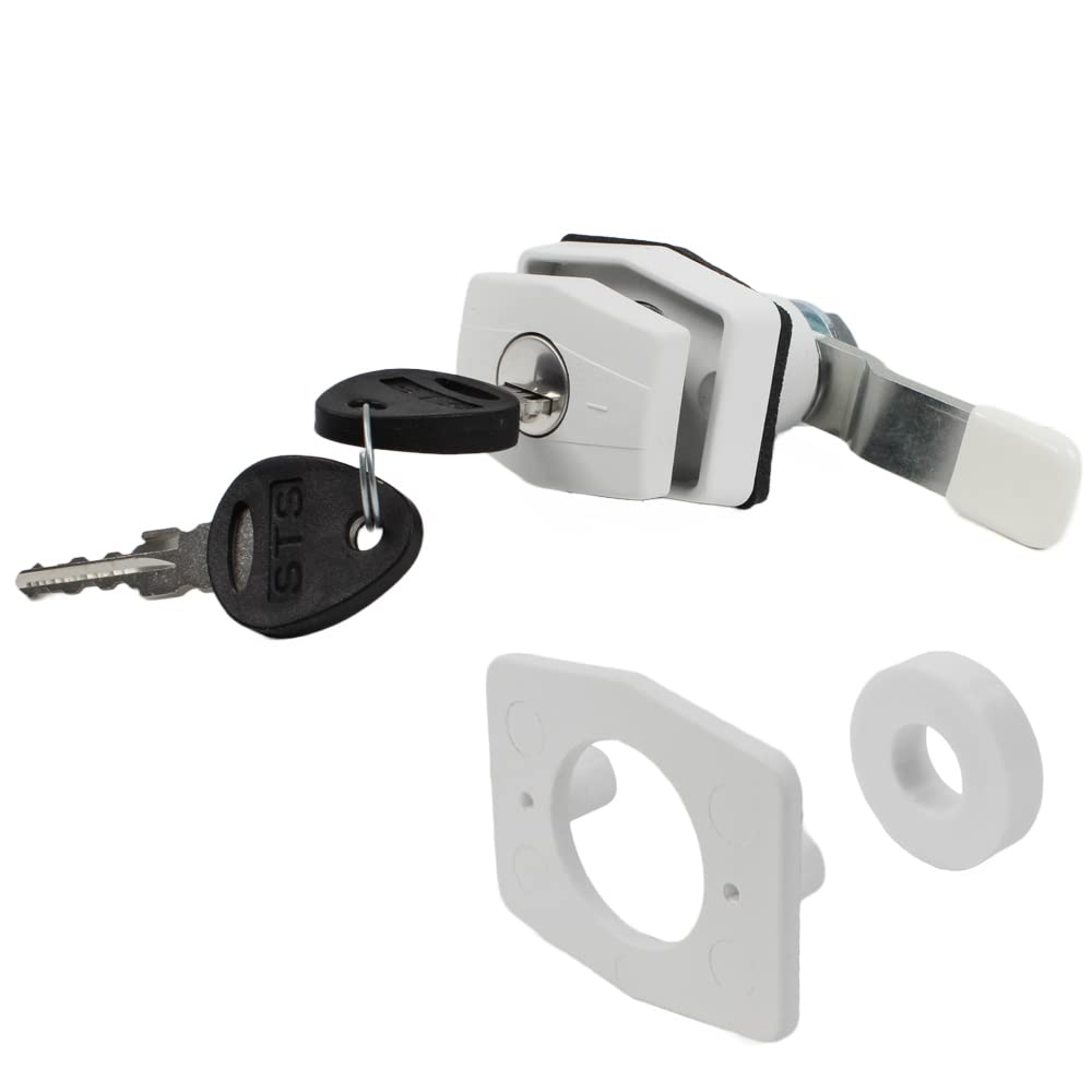 STS - Serrure à clapet à verrouillage hexagone - Blanc - Pour caravane, camping-car, caravane, bateau