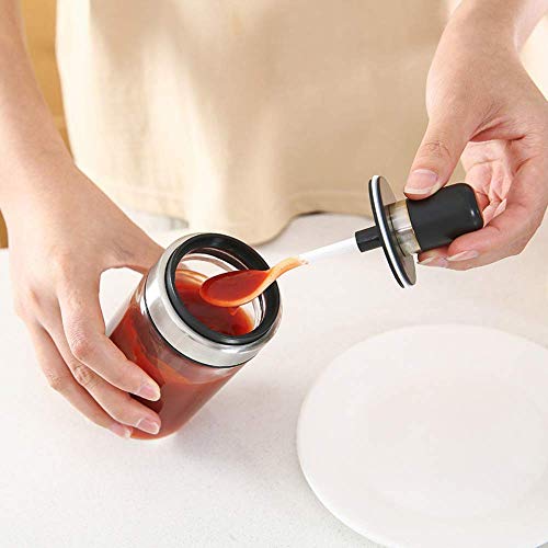 Image of LISHER Borosilicate Glass Spice Jars and Brush Jar with Spoon Setand Olive Oil Bottle with Brush Combo for Kitchen & Restaurants Airtight Cap (Brush+Spoon, Pack of 2, 250ML), Transparent