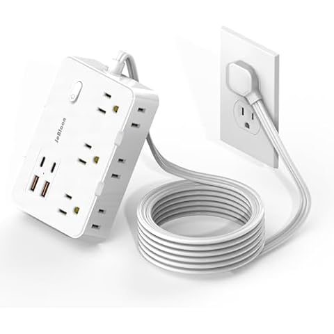 Flat Plug Power Strip Surge Protector, 5ft Ultra Thin Extension Cord with 4 USB Wall Charger(2 USB C Port), 6 Widely-Spaced Outlets Power Strip Compact for Travel, Office, Dorm Room Essentials (White) Cover