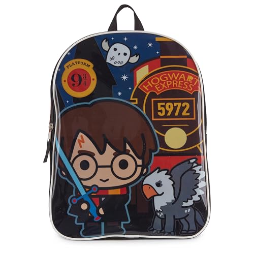 Harry Potter Mochila para crianças, mochila com bolso frontal com zíper, mochila de viagem - 38 cm, Preto, 15 Inch