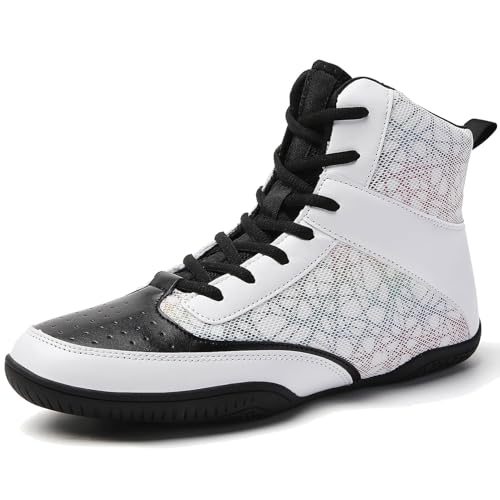 Image of Mens Wrestling Boxing Shoes Lightweight Non-Slip Sole Breathable High Top Sneakers for Boxing Weightlifting Training