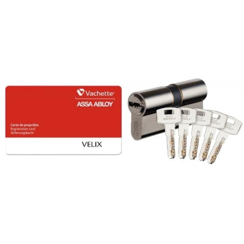 Vachette Velix Zylinder, 30 x 50 mm, doppelter Eingang, vernickelt, Widerstand gegen Stöße, Bohren und Lockpicking, 5 umkehrbare Schlüssel, Eigentumskarte und exklusives Patent bis 2036