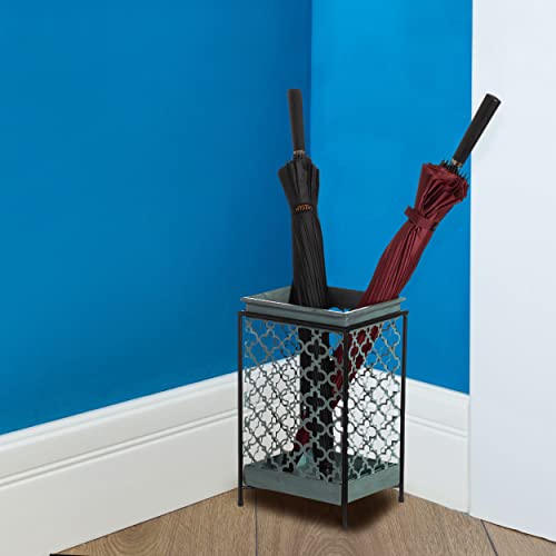 Dualplex Umbrella Holder Umbrella Stand Rack Super Quality Metal Entry Hallway Décor W/Removable Drip Tray For Home Office Holds Umbrellas Canes Walking Sticks Best Gift 16" Tall (Square, Green) #TOP6