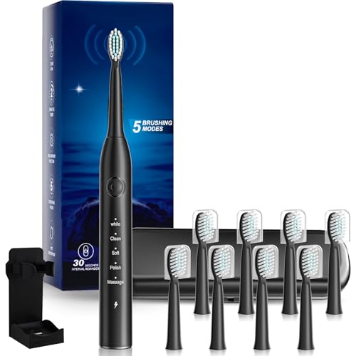 Brosse à dents électrique rechargeable noire 8 têtes avec support