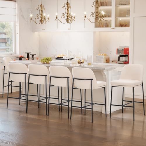 Image of COLAMY Counter Height Bar Stools Set of 6, 25 Inch Modern Fabric Kitchen Island Stools with Back, Upholstered Counter Barstools Armless Bar Chairs with Metal Legs for Island Dining Room Bar, Beige