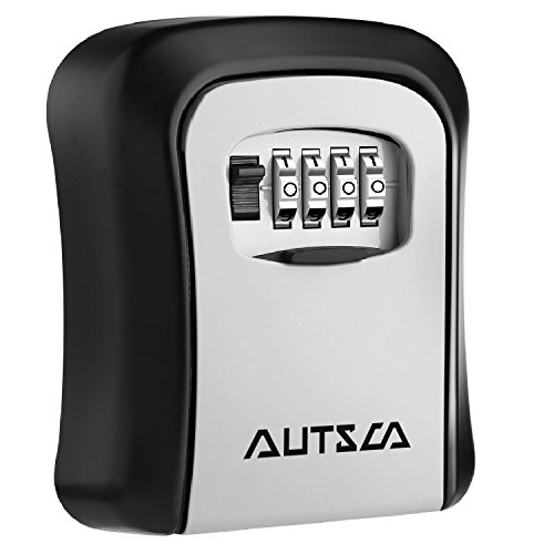 AUTSCA Key Box Wall-mounted Stainless Steel Key Safe Weatherproof 4 Digit Combination Suitable for Warehouse, Family