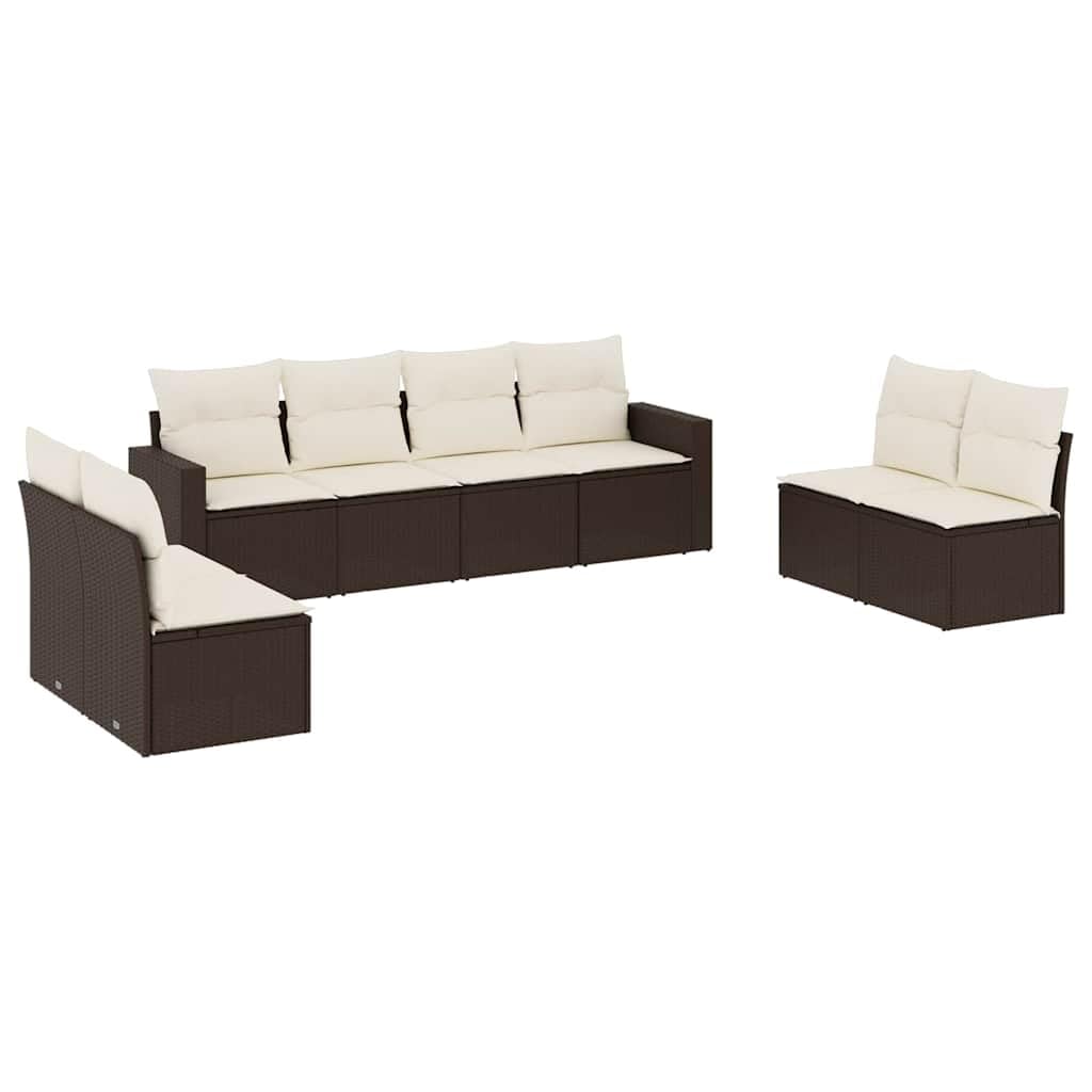 Set di divani da giardino in polyrattan marrone, 8 pezzi, con cuscini, borsa impermeabile, resistente ai raggi UV, portata 110 kg, per balcone, terrazza