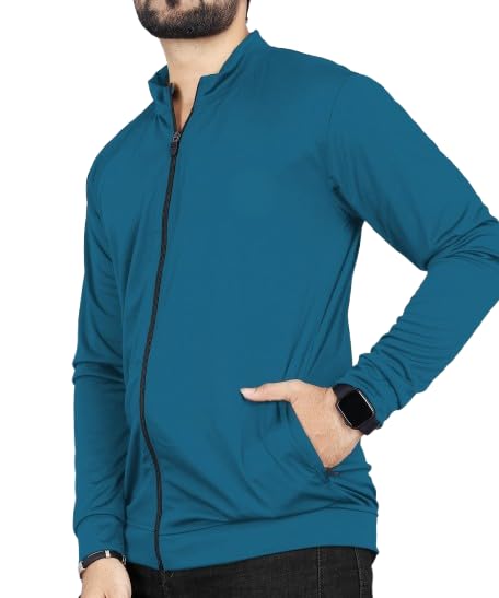 Men's Black poly lycra Full Zip Athletic Jacket, Lightweight Performance Sports Wear, Long Sleeve Casual Training Wear