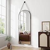 ZMYCZ Full Length Mirror, Arched Wall Mounted Mirror, 48'x16' Door Mirrors with Hanging Leather Strap, Wall Mirrors Full Length with Aluminum Frame for Bathroom Living Room Entryway (Black)