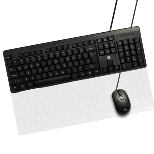 Image of HP KM150 Wired Keyboard and Mouse Combo Full-Size Keyboard, 1600 DPI Ergonomic Optical Sensor Mouse, Instant USB Plug-and-Play, 12 Shortcut Keys, Adjustable Slope Keyboard (3-Years Warranty)