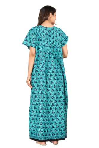 Image of Kuruti B Sheets Cotton Nighty for Women Jaipuri Print 2 Button Round Neck Short Sleeve Night Gown | Maxi Dress