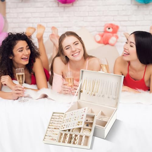 BULLA Jewellery Box, 2 Layer Jewellery Organiser with Lock, Jewellery Box for Women with Removable Tray, Earring Box for Necklace Earrings Rings Bracelets (White) - Cosy Home Interiors BULLA Jewellery Box, 2 Layer Jewellery Organiser with Lock, Jewellery Box for Women with Removable Tray, Earring Box for Necklace Earrings Rings Bracelets (White) - Image 8