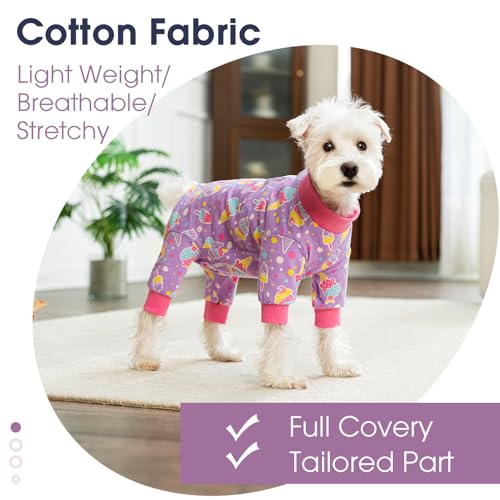 Image of Dog Surgery Recovery Suit for Small Dogs, 4-Legged Dog Onesie After Surgery with Back Snaps, Breathable Cotton Spay and Neuter Bodysuit for Female and Male Dogs