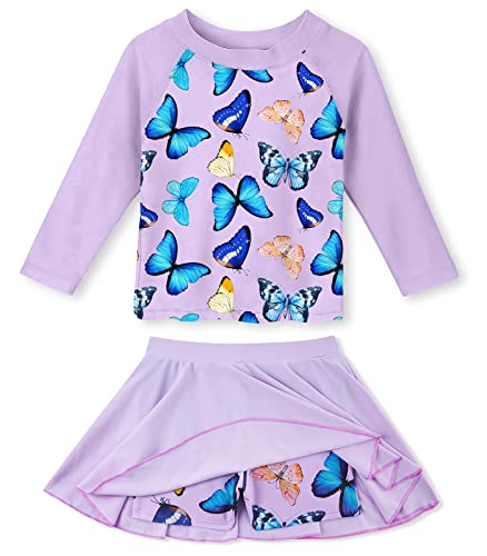 Image of Idgreatim Girls Swimsuit Rash Guard Set Long Sleeve Two Piece Bathing Suit 3-10 Years