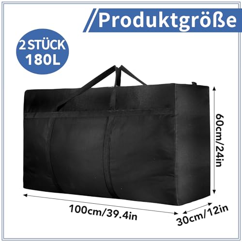 Dntorx 2 Stück 180L Extra Große Aufbewahrungstasche, Oxford Heavy-Duty Umzugstaschen mit Reißverschlüssen Handgriff, Wasserdichte Tragetasche für Umzug Bettdecken Kleidung Bettwäsche Aufbewahrung