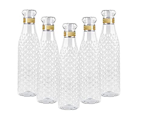 Crystal Clear Plastic Water Bottle Ideal for home, Office, Sports, School, Restaurant, Travelling, Gym, Yoga non Toxic Checkered Pattern Fridge Water Bottle (1000 ML) (6pcs)
