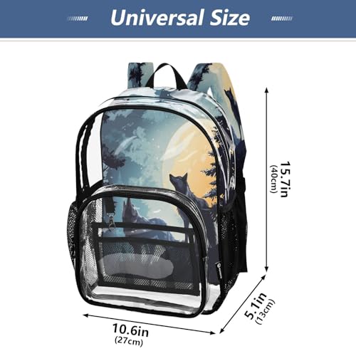 Wolf Clear Backpack - Stadium Approved Large 15.7-inch Waterproof Transparent Bag for Sports, Concerts, Work, Travel#2244