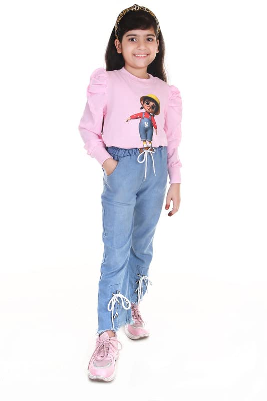 KIROTO Kids Doll Graphic Print Top with Puff Sleeves Pink 10-11 Years 3